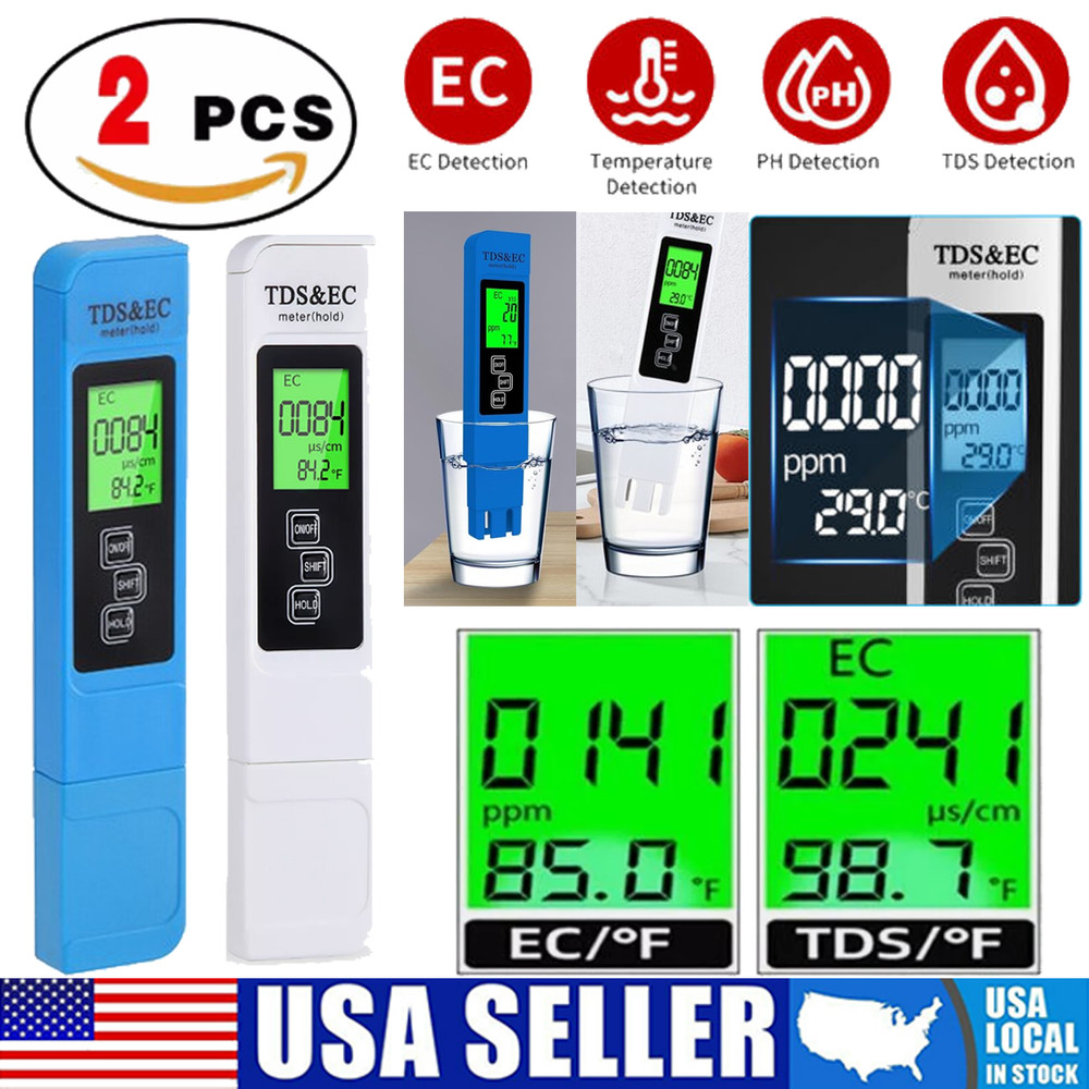 2 Pcs TDS Meter Digital Water Tester w/Backlight Leather Case 0-9990ppm Portable