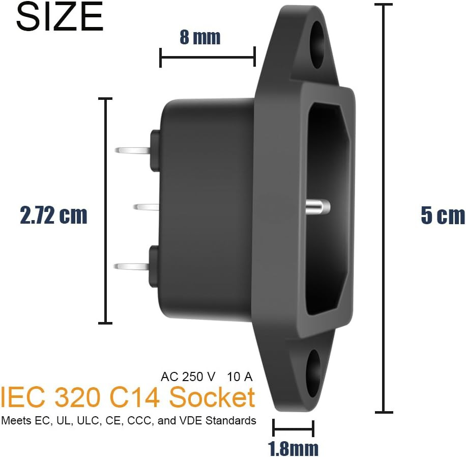 10 Pack AC 250V 10A IEC 320 C14 Panel Mount Plug Adapter Power Connector Socket