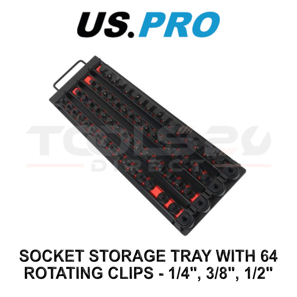 US PRO Tools Socket Storage Tray with 64 Rotating Clips 1/4" 3/8" 1/2" Drive