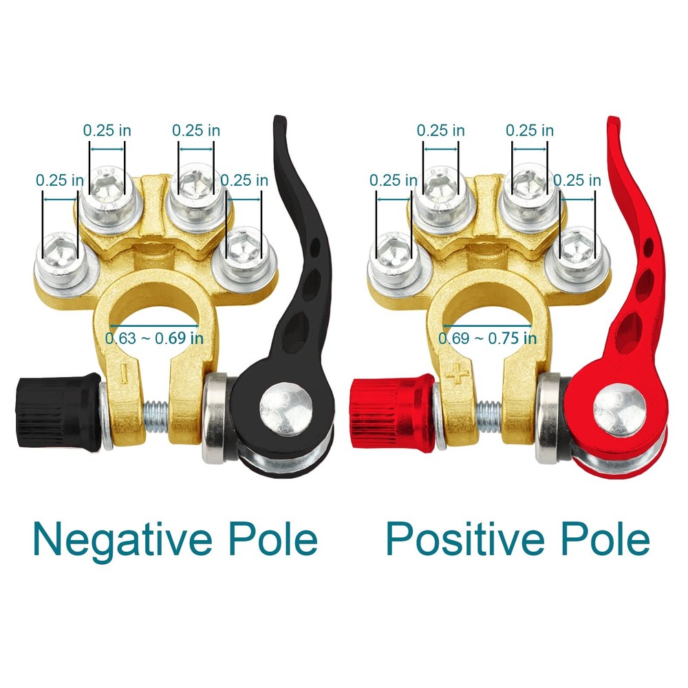 2PCS Battery Terminal Connectors, 4 Way Quick Release Disconnect Battery Term...