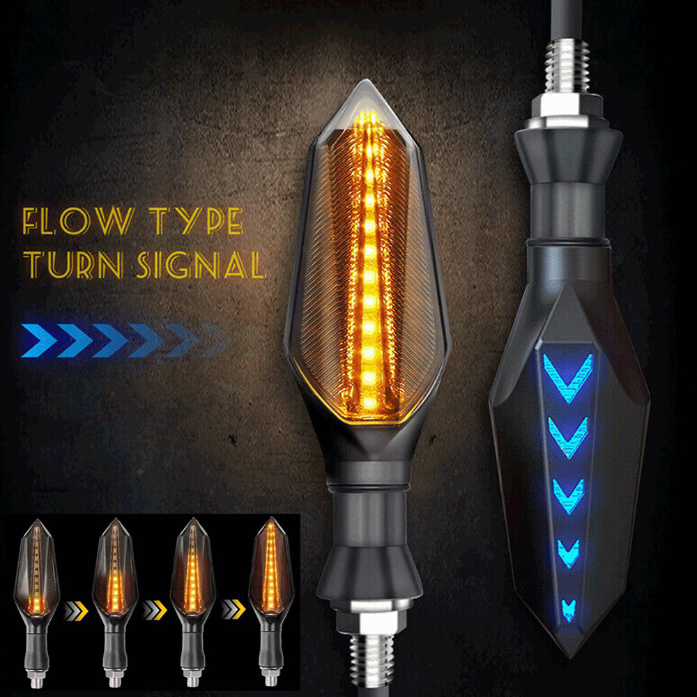 4pcs Flowing LED Motorcycle Turn Signal Light Blinker Indicator Tail Light Amber