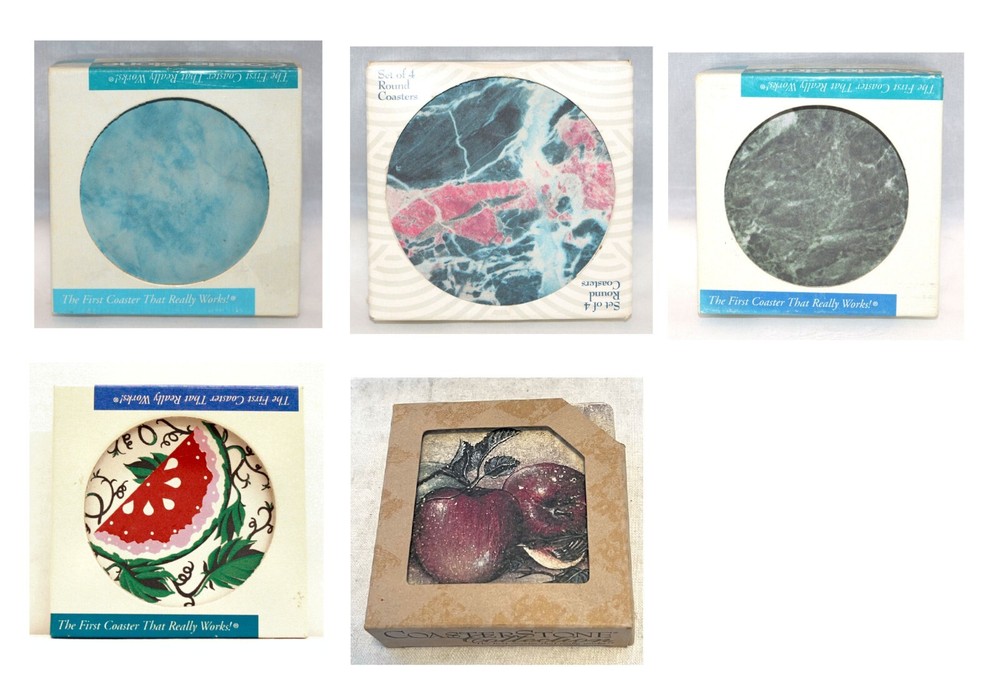 CoasterStone Natural Sandstone Coasters With Solid Colorful Patterns - Box Of 4