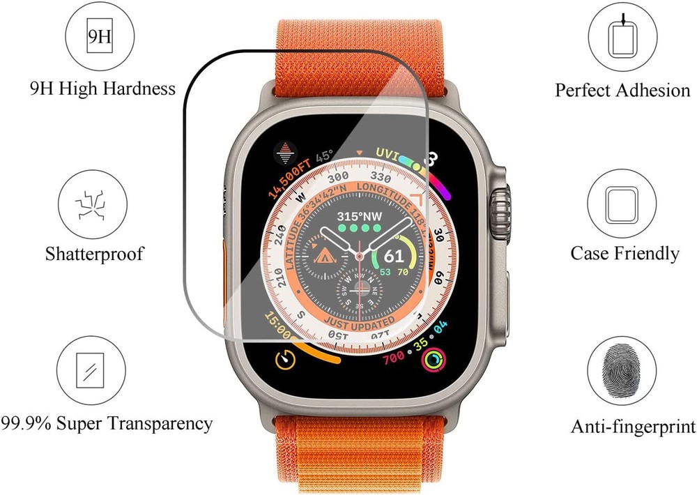3 Pack Tempered Glass Screen Protector for Apple Watch Ultra 1/2/3 49mm