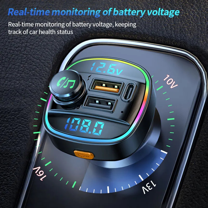 Bluetooth 5.0 Car Wireless FM Transmitter Adapter USB PD Charger AUX Hands US