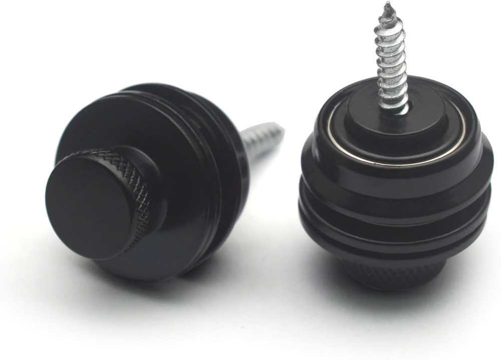 2PCS Black Guitar Strap Locks, Dual Design Strap Retainer System Black Rubber