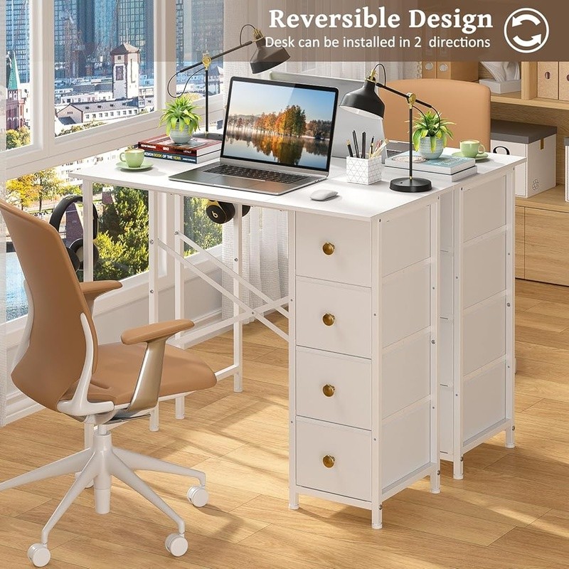 Compact Office Desk W/ 4 Drawers Storage Hook Adjustable Assembly Home Study New
