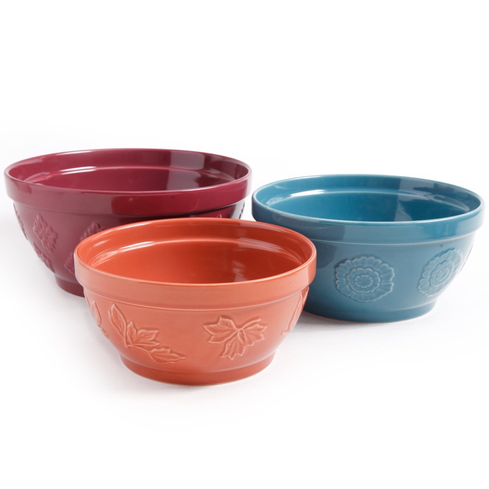 Ceramic Mixing Bowl Set 3 Piece W/ Nesting & Durable Design New