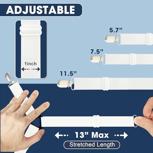 4 PCS Nonslip Bed Sheet Straps,Adjustable Sheet Holder Straps Bed Sheet White