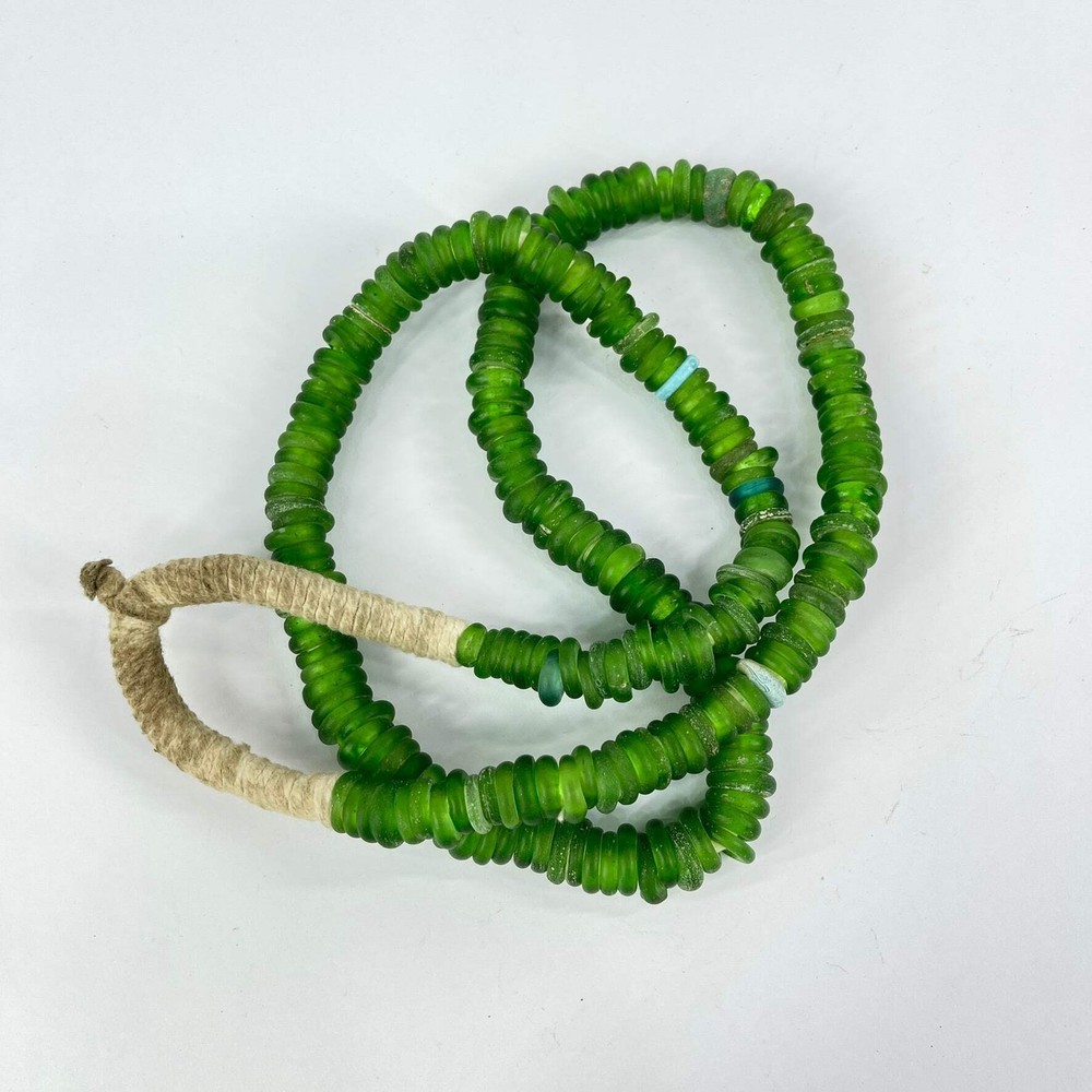 Dutch Donuts Annular Green Translucent Trade Beads 36 Inch