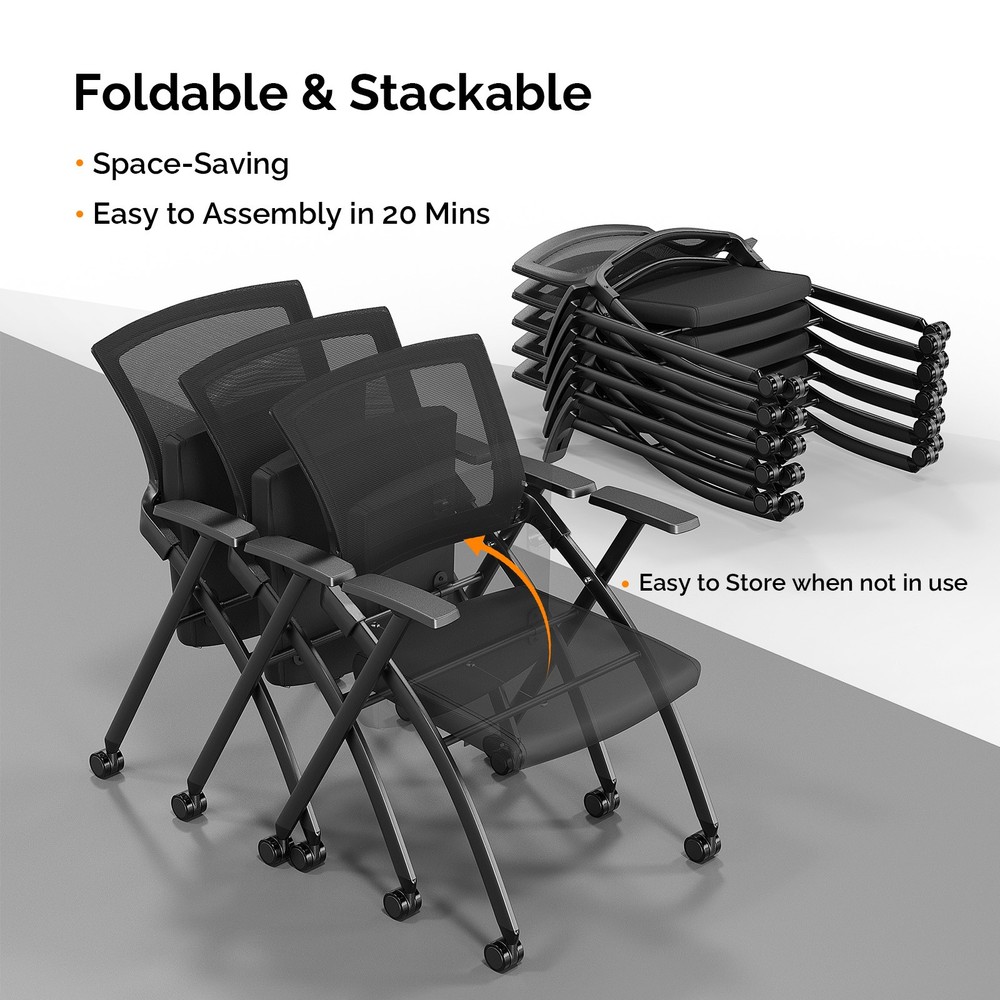 Stackable Reception Chairs, Wheels, Foldable, 350lb Capacity, 2-Pack
