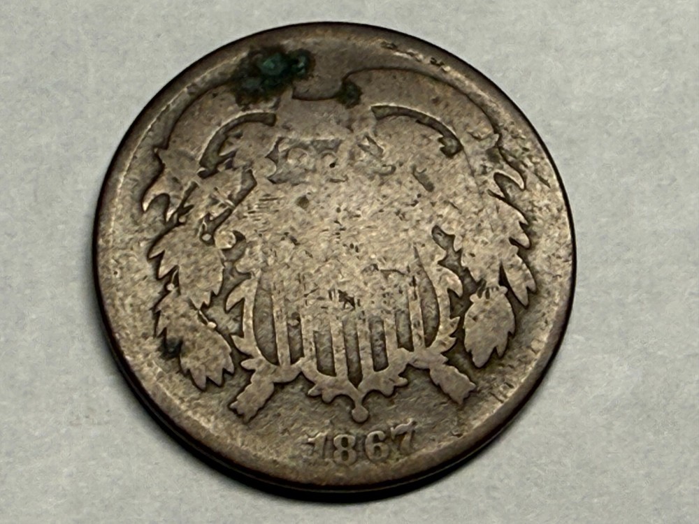 1867 copper U.S. TWO CENT PIECE. 2c. AG-Good. #q4