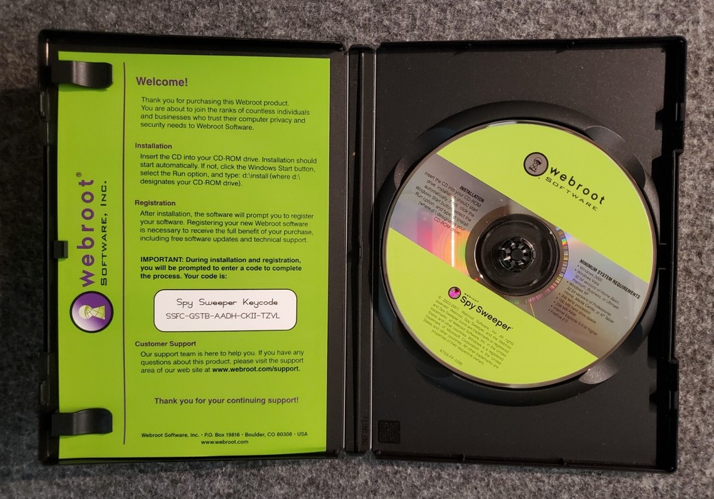 Webroot Spy Sweeper Windows Vista XP 2000 Computer Software CD-ROM in Case 2007