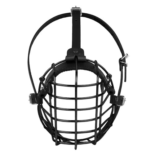 Adjustable Metal Basket Muzzle for Medium Large Dogs - Durable Leather Straps, S