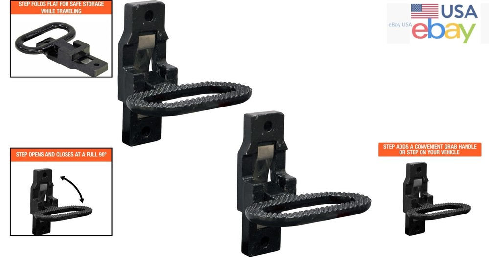 Black E-Coat Folding Step and Handle Set for Trucks and Construction Vehicles