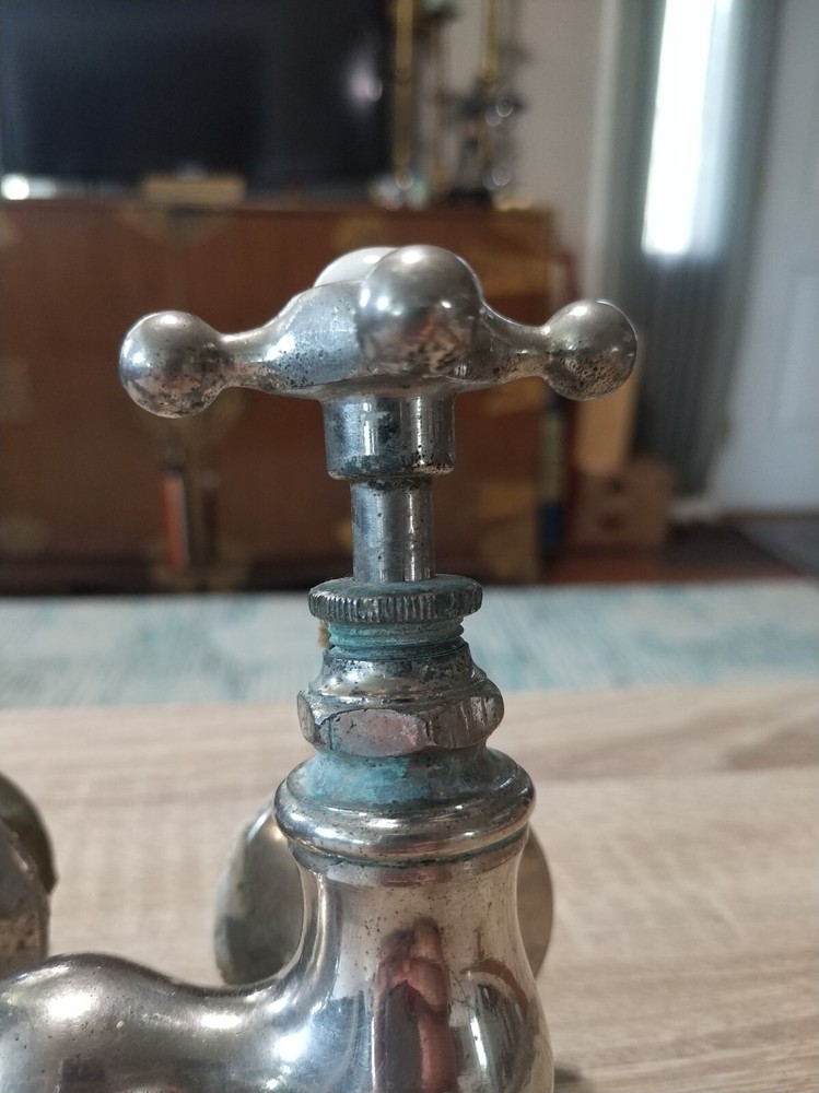 Vintage Hot & Cold faucet, knobs. White ceramic, metal