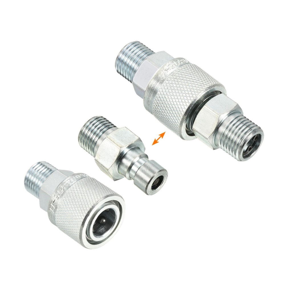 Hydraulic Quick Connect Coupler Set M16x1.5mm Male Pipe Fitting Silver