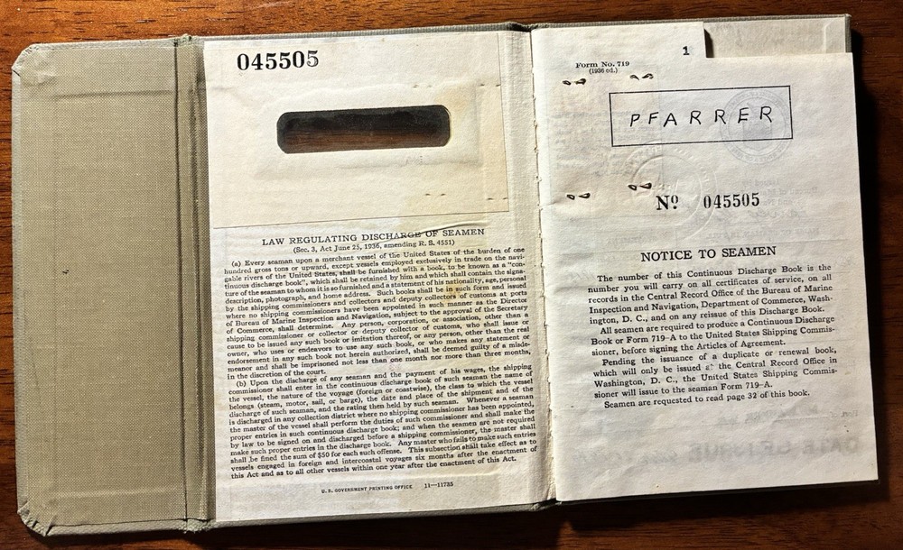 WWII 1940-41 US Coast Guard Continuous Discharge Book
