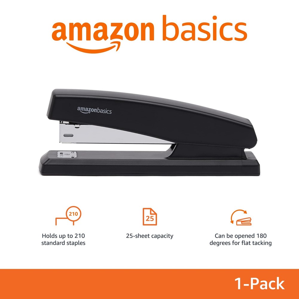 Amazon Basics Stapler with 1000 Staples, Office Stapler, 25 1-Pack, Black