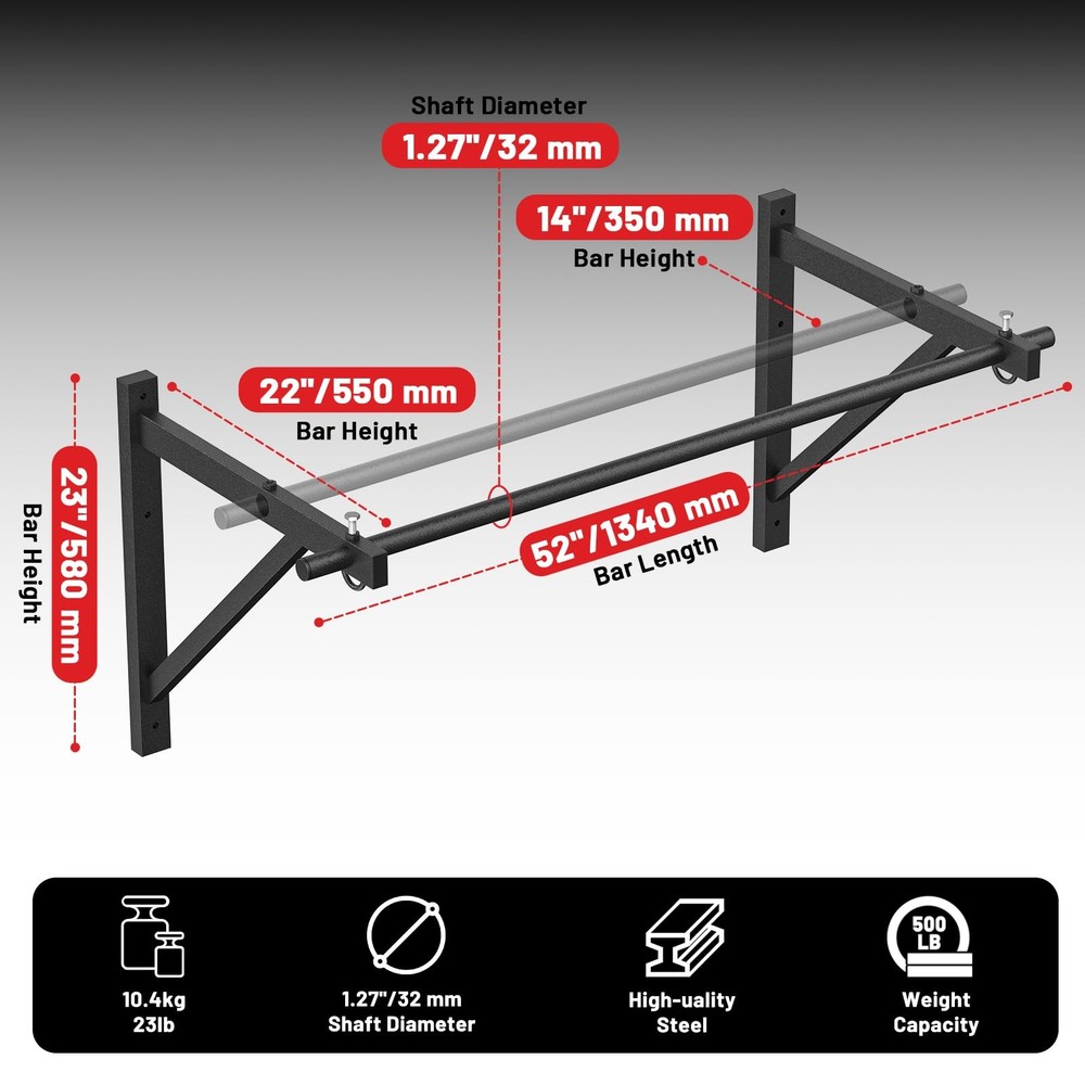 Wall Mounted Pull Up Bar, Chin Up Bar, Strength Training Pull-Up Bars Chin Up...