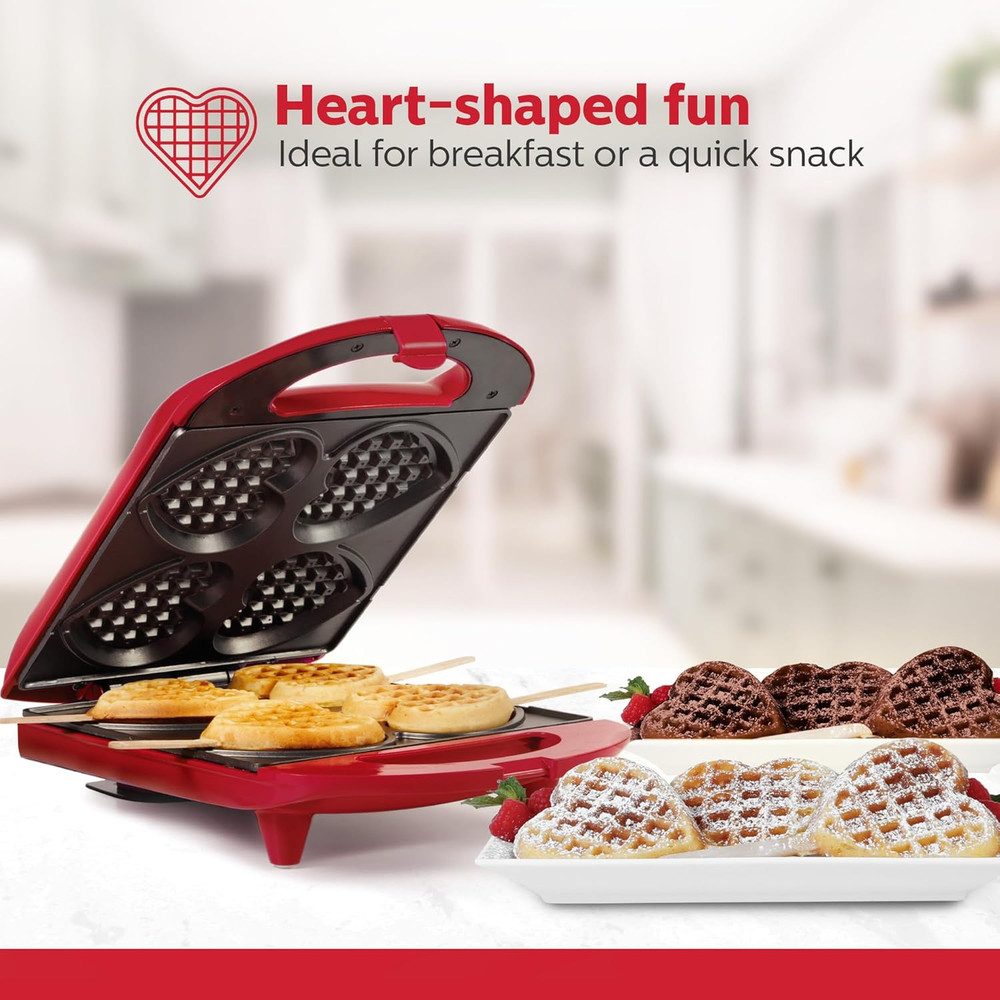 4-Section Heart Shaped Waffle Maker, Non-Stick Waffle Iron, Mini Waffle Maker fo