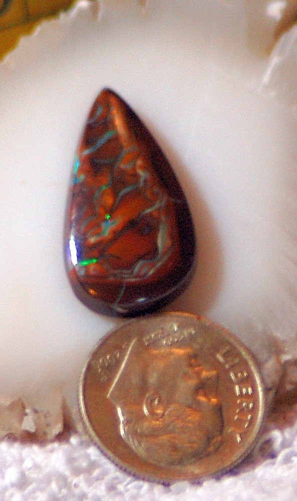 Koroit Boulder Opal freeform oval Cabochon green Fire