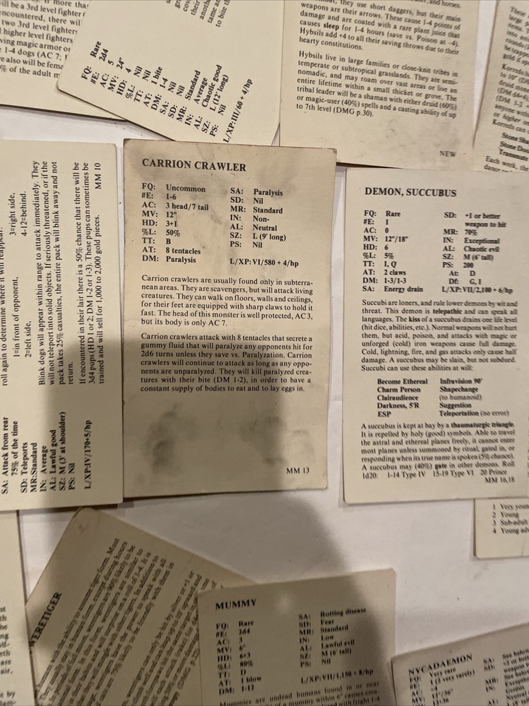 1982 TSR Dungeons Dragons Cards Not Complete 35 Lot