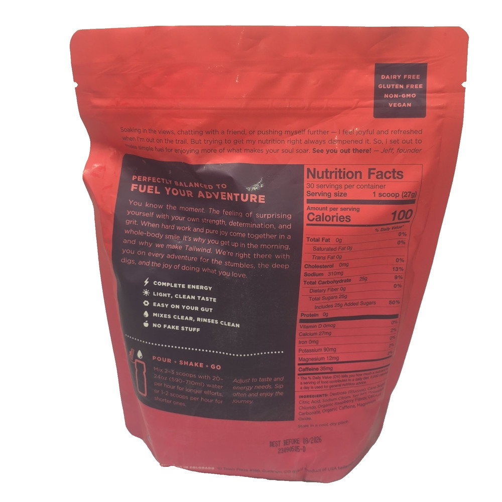 Tailwind Endurance Fuel Raspberry Caffeinated Hydration Powder Sealed