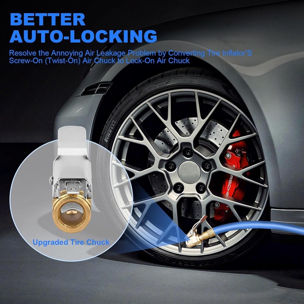 2-Piece Brass Tire Inflation Nozzle Set - Locking Chuck for Secure Performance