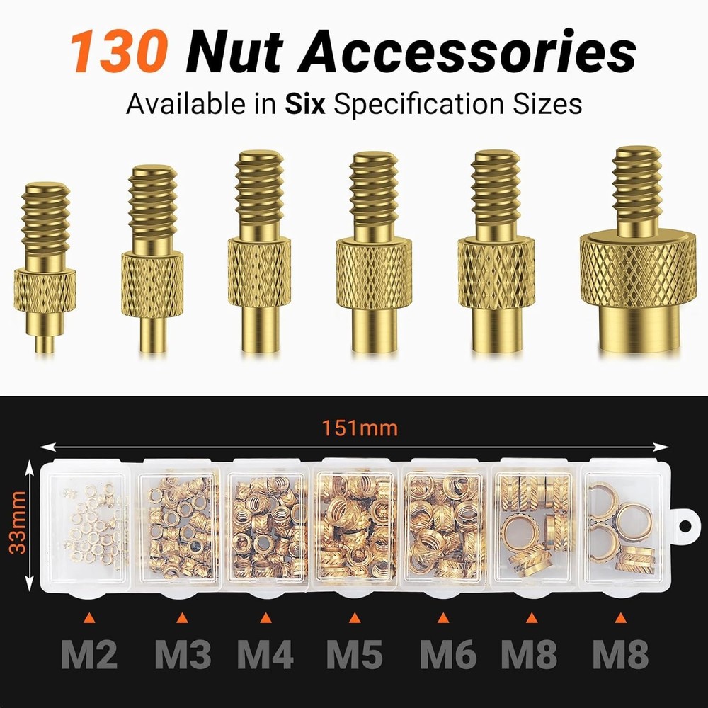 Heat-Set Insert Tip Set - with Soldering Iron and 130Pcs Thread Inserts, for ...
