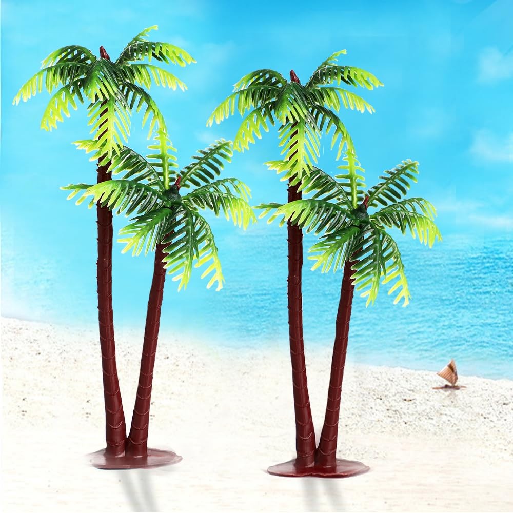 10pcs Plastic Palm Tree Model Trees - Miniature Palm Trees Fake Plastic Trees...