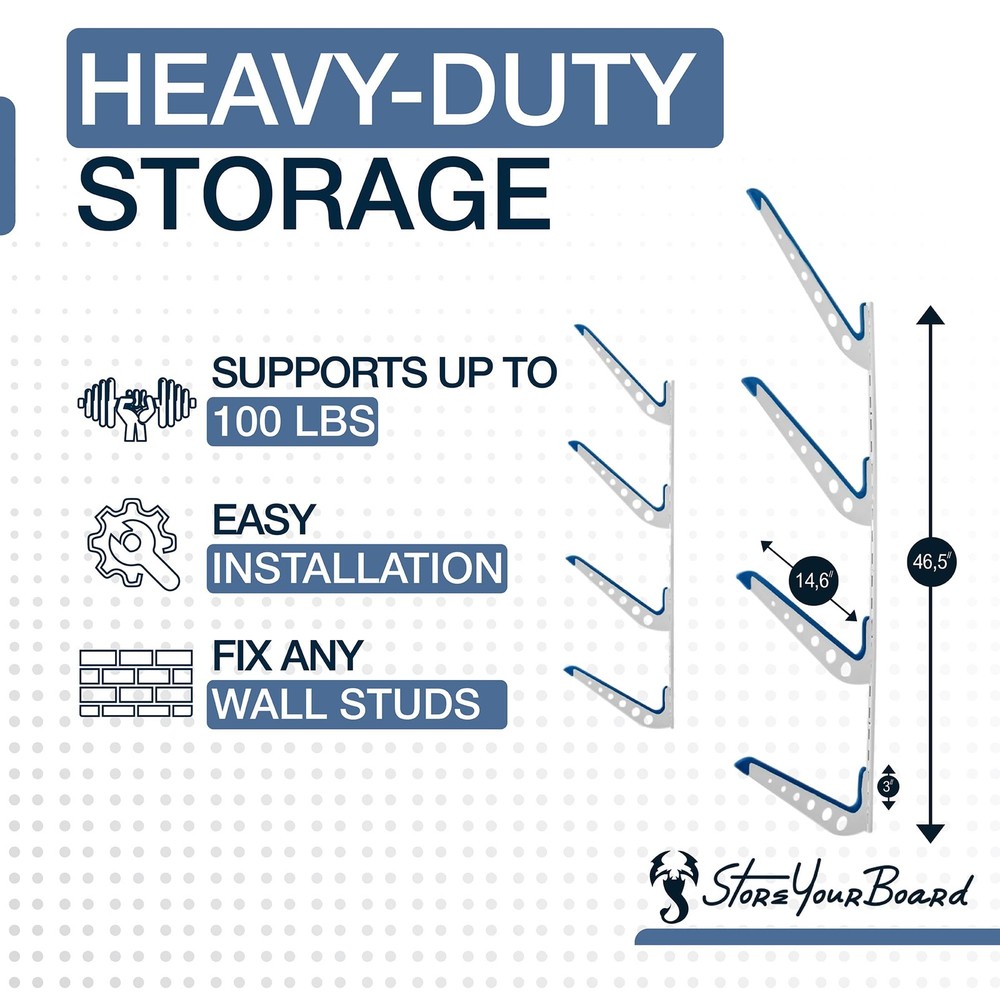 Adjustable Wakeboard Storage Rack – Wall Mount 4 Level Display, Heavy Duty Wa...