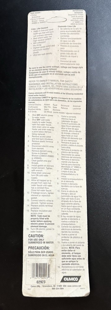 Camco 02923 4500W 240V Screw-In Lime Life Universal Water Heater Element