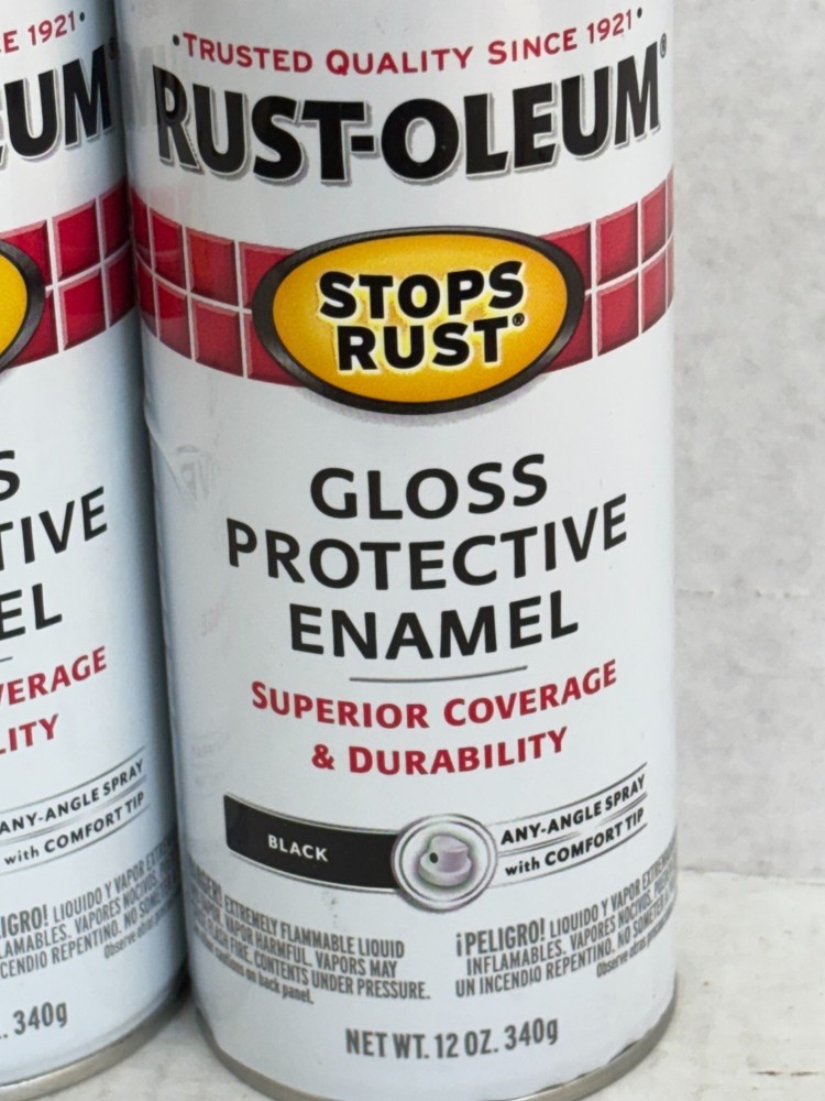 (2) RUSTOLEUM 7779830 GLOSS BLACK PROTECTIVE ENAMEL STOPS RUST SUPERIOR COVERAGE