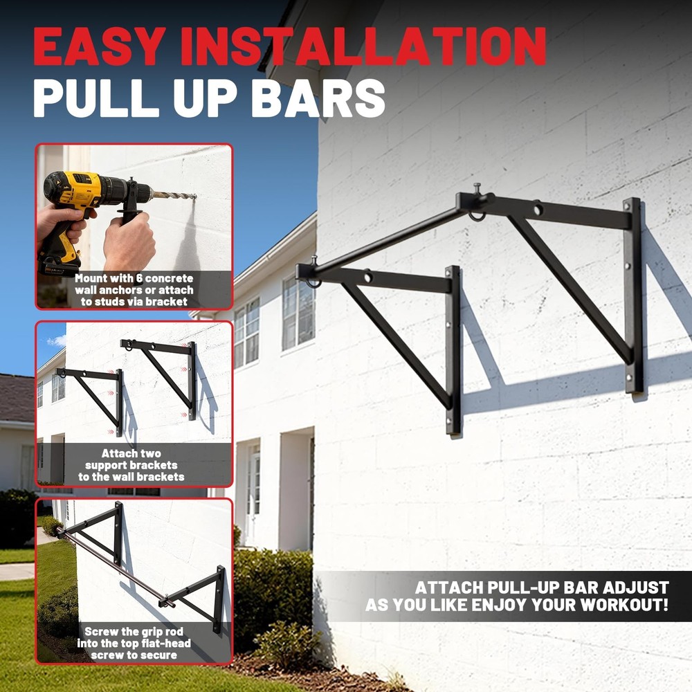 Wall Mounted Pull Up Bar, Chin Up Bar, Strength Training Pull-Up Bars Chin Up...
