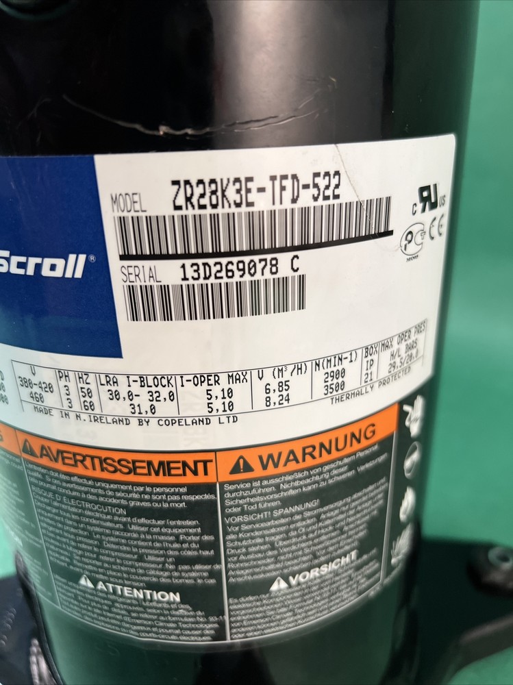 COPELAND SCROLL COMPRESSOR ZR28K3E-TFD-522 3 PHASE