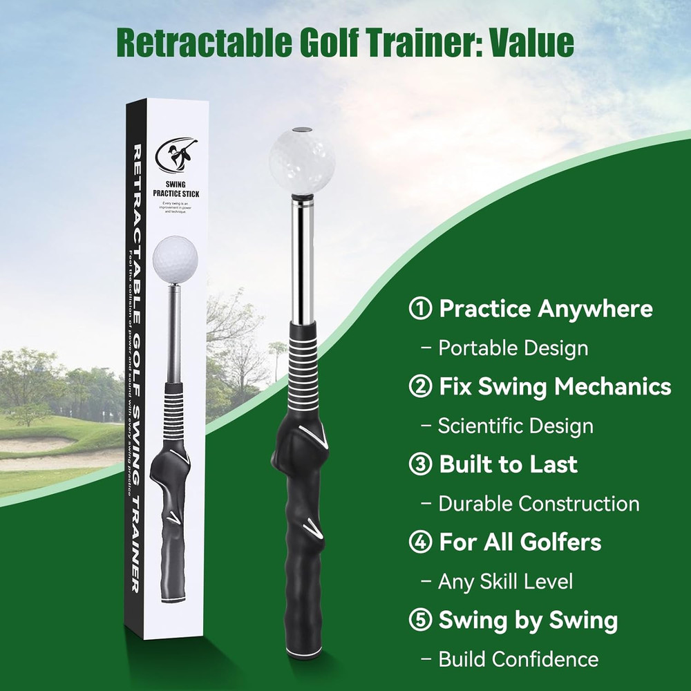 Pop-Feedback Retractable Golf Swing Trainer – Tempo Stick for Right-Handed Golfe