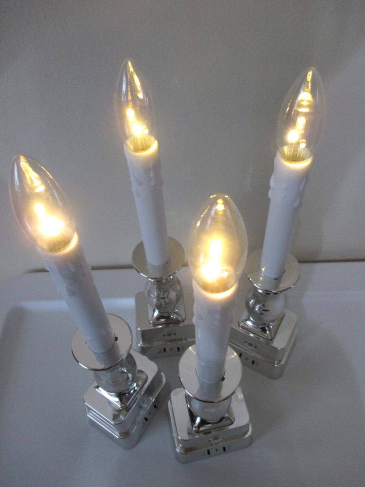 4 Bethlehem Lights Cordless Window Candles Silver Shiny (On/Off/Time/Sensor EUC