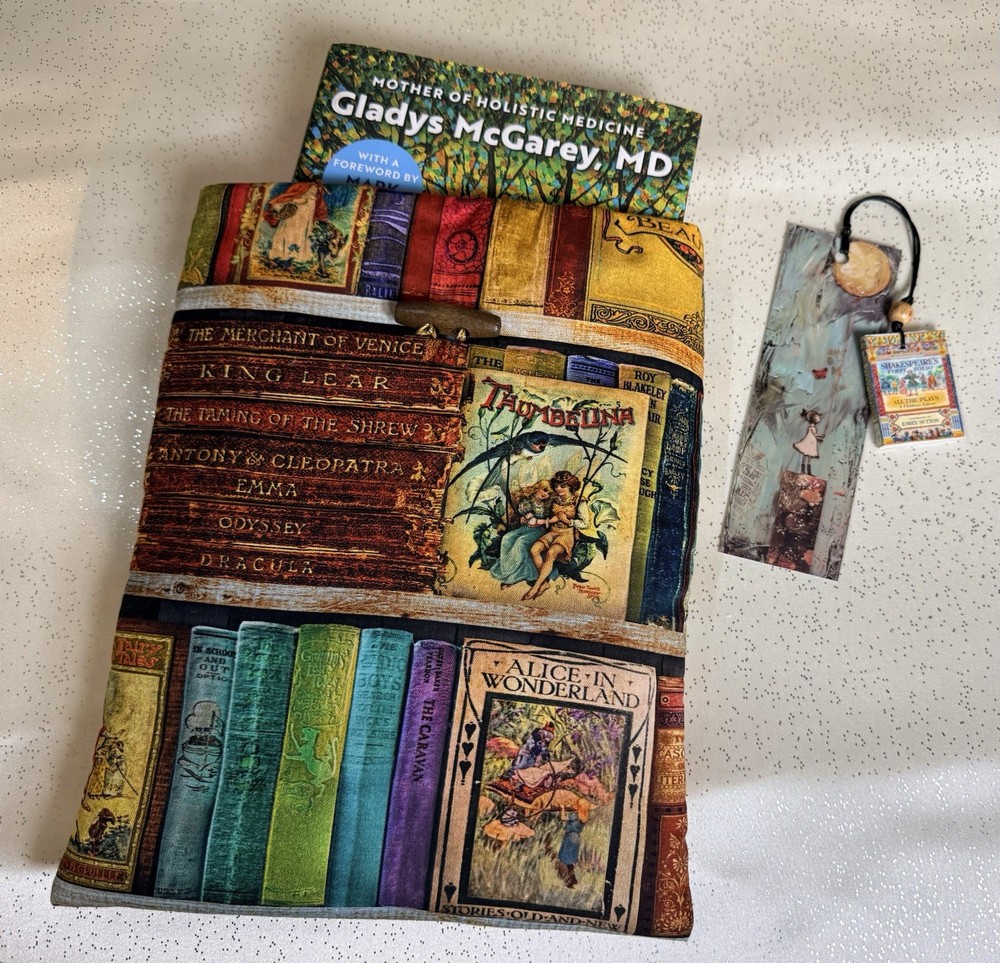 Fabric book cover with button closure With Bookmark Included, Classic Design
