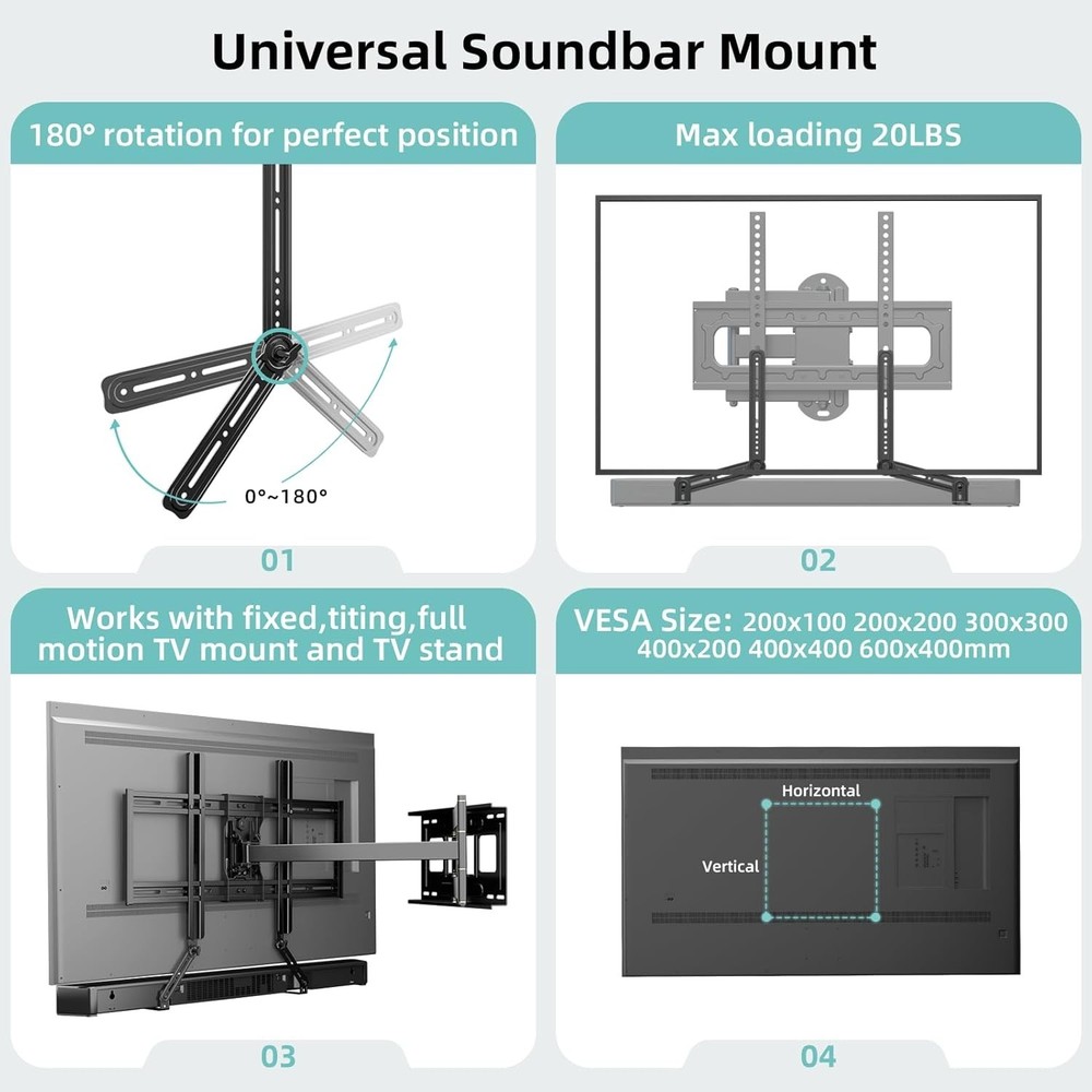 Universal Soundbar Mount Bracket with U-Shaped Padding: Secure & Adjustable