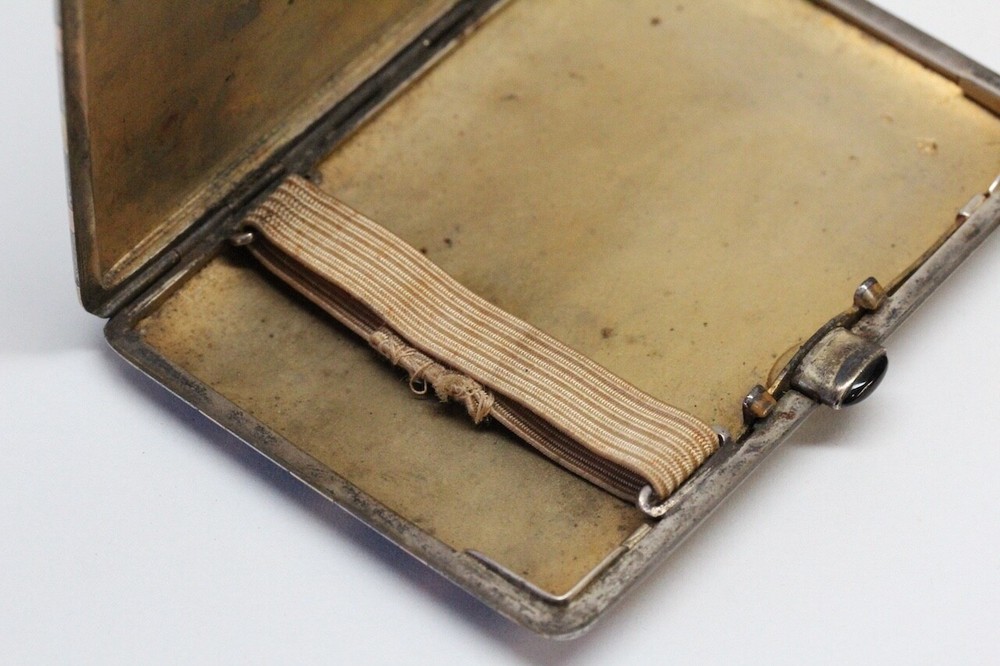 Vintage DAMASCENE Solid Silver Cigarette Case - Dogwood Trees - European Marks