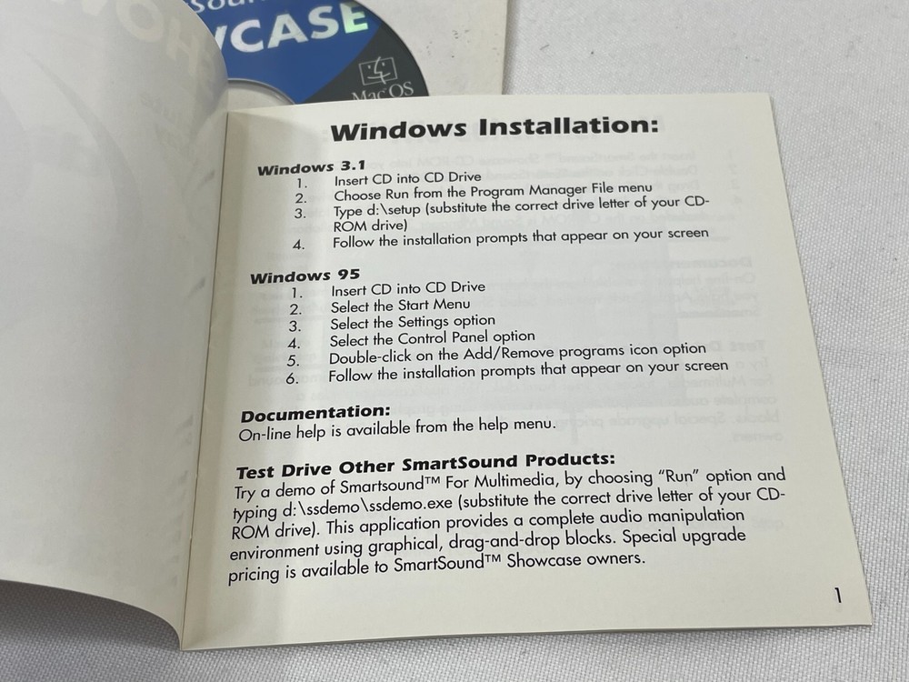 Vintage 1996 SmartSound Showcase PC/Mac CD-ROM Software Sonic Desktop