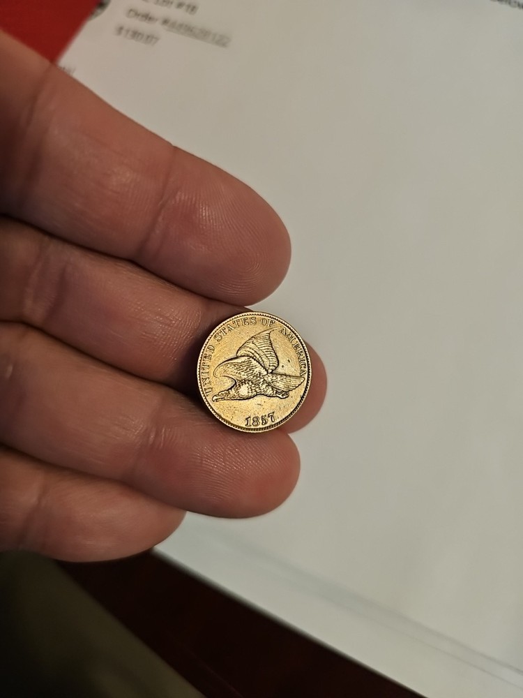 1857 Flying Eagle Cent Penny AU, Almost Uncirculated