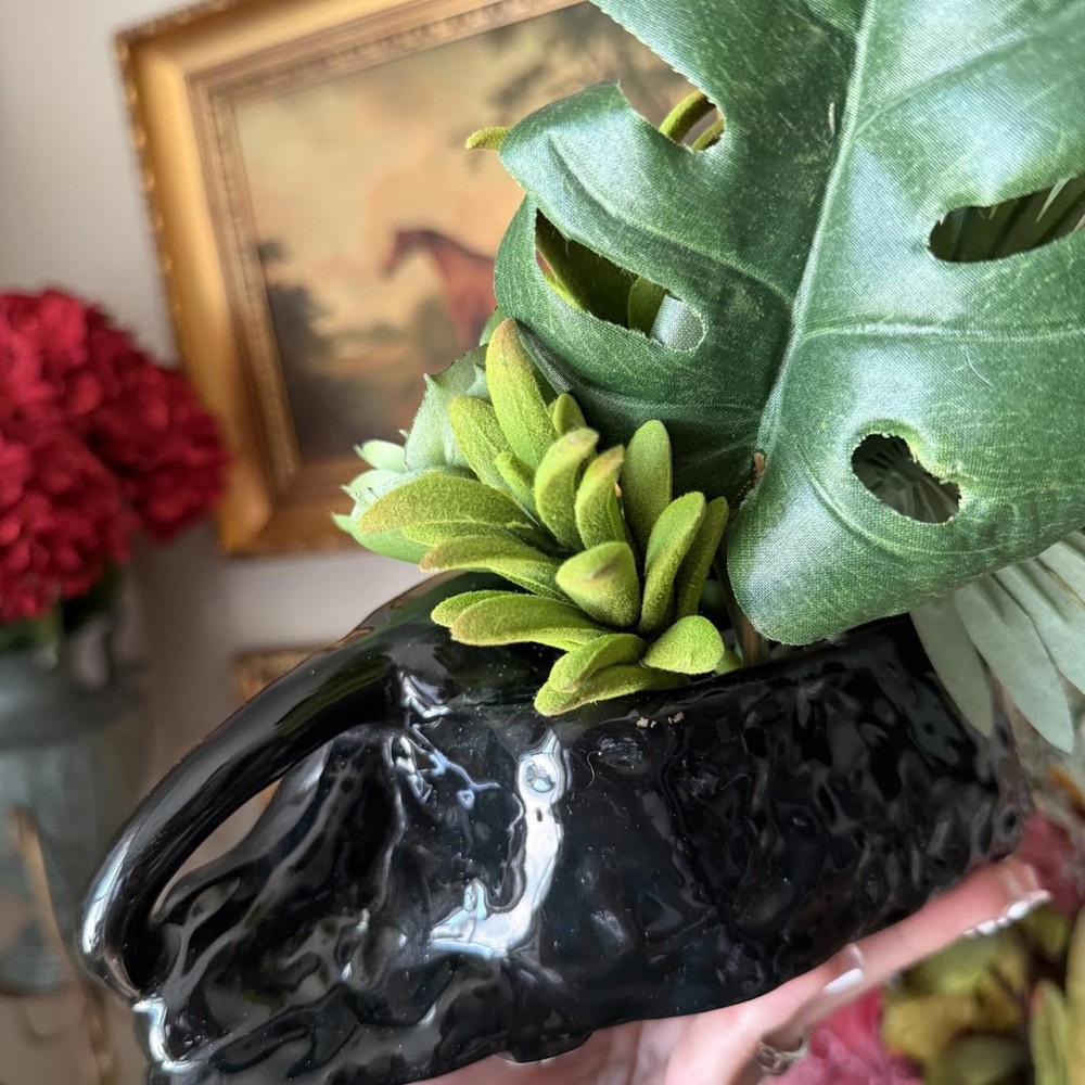 Vintage Black Panther Ceramic Planter