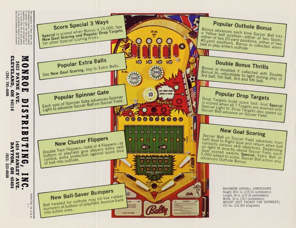Kick Off Bally Pinball Machine Flyer / Original