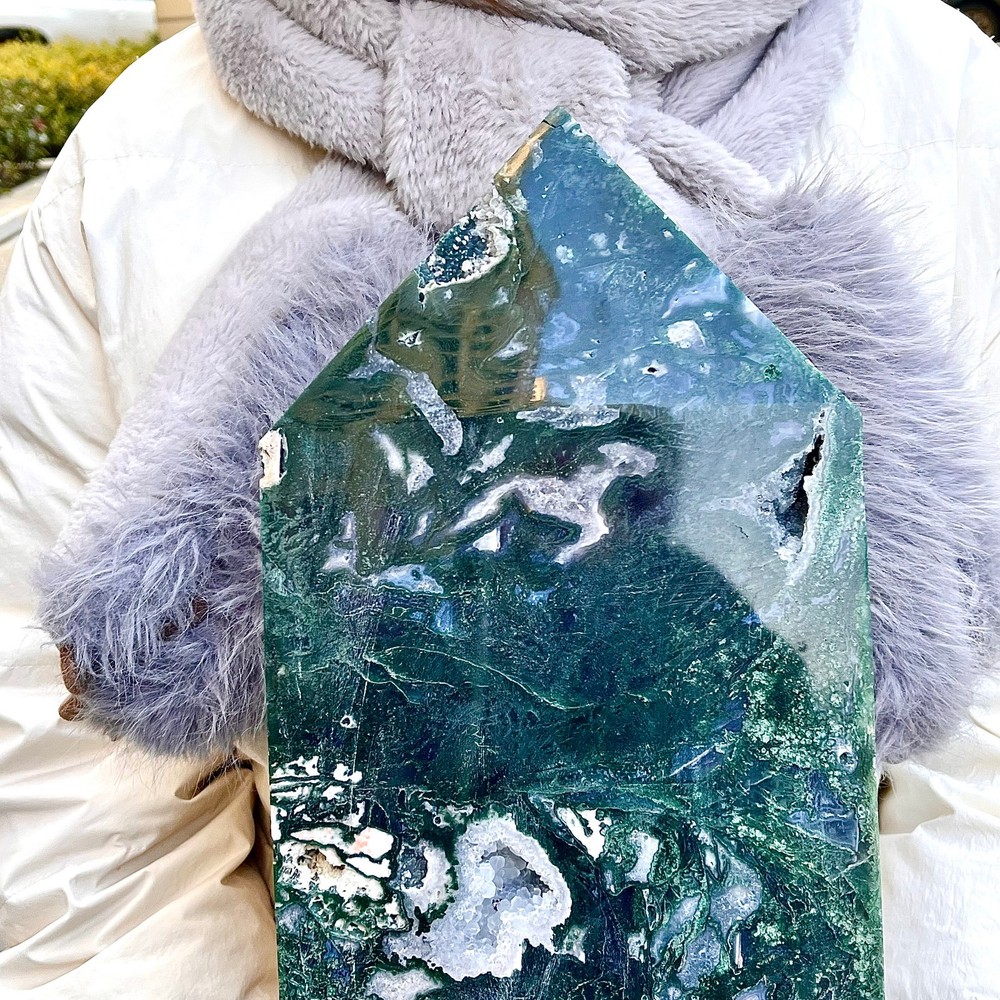 11.72LB Water grass agate wide column obelisk sample column