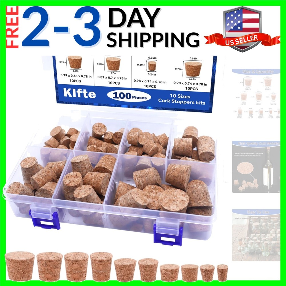 100Pack 10 Sizes Cork Stoppers,Small Corks Plugs For Bottles, Replacement Tap...