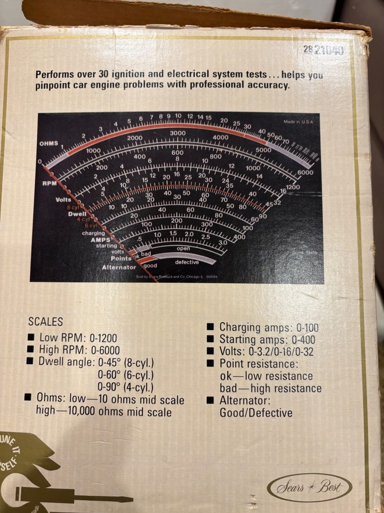Vintage Sears Craftsman Engine Analyzer 28-21040 w/ Accessories & Box