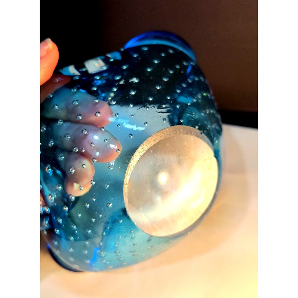 94. Blue Murano style Candy Dish Pinched with Bubbles
