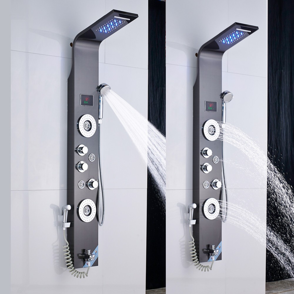 Stainless Steel Shower Panel Tower System LED Rain&Waterfall Massage Jet Spraye