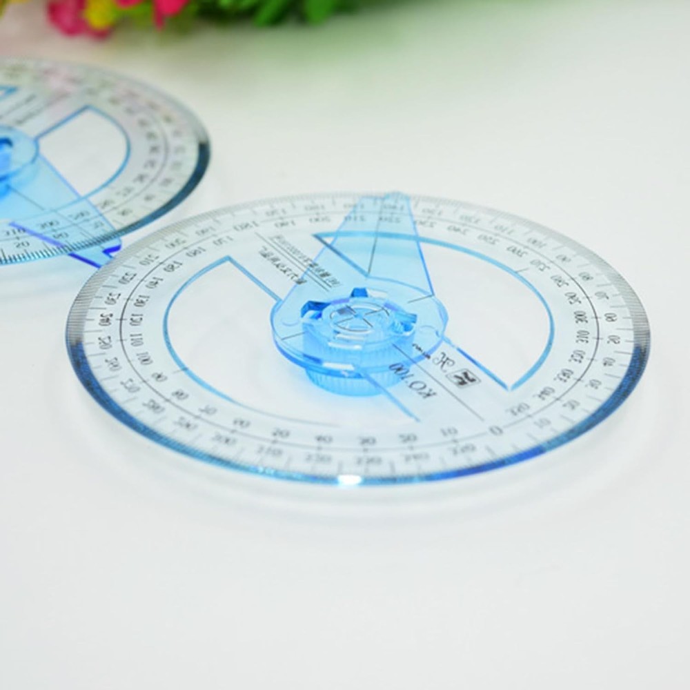 Blue 360 Degree Angle Measure Circle Protractor Plastic Drafting Ruler